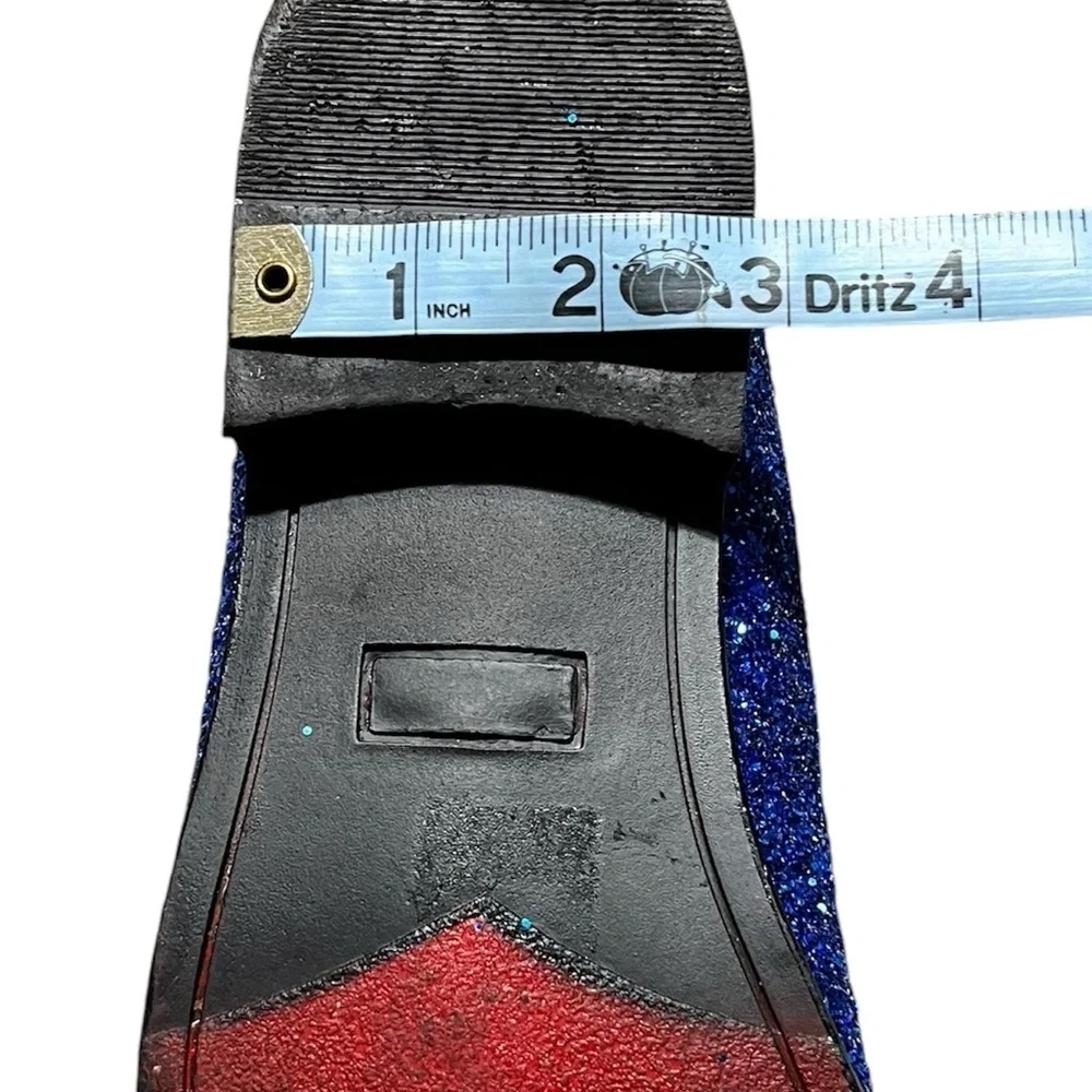 Enzo Romeo Men's Blue Glitter Slip On Tuxedo Dress Loafers Shoes